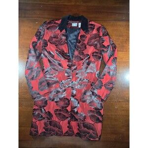 Vintage Newport News Blazer Jacket Women's 4 Red Black Floral Brocade Y2k 90s